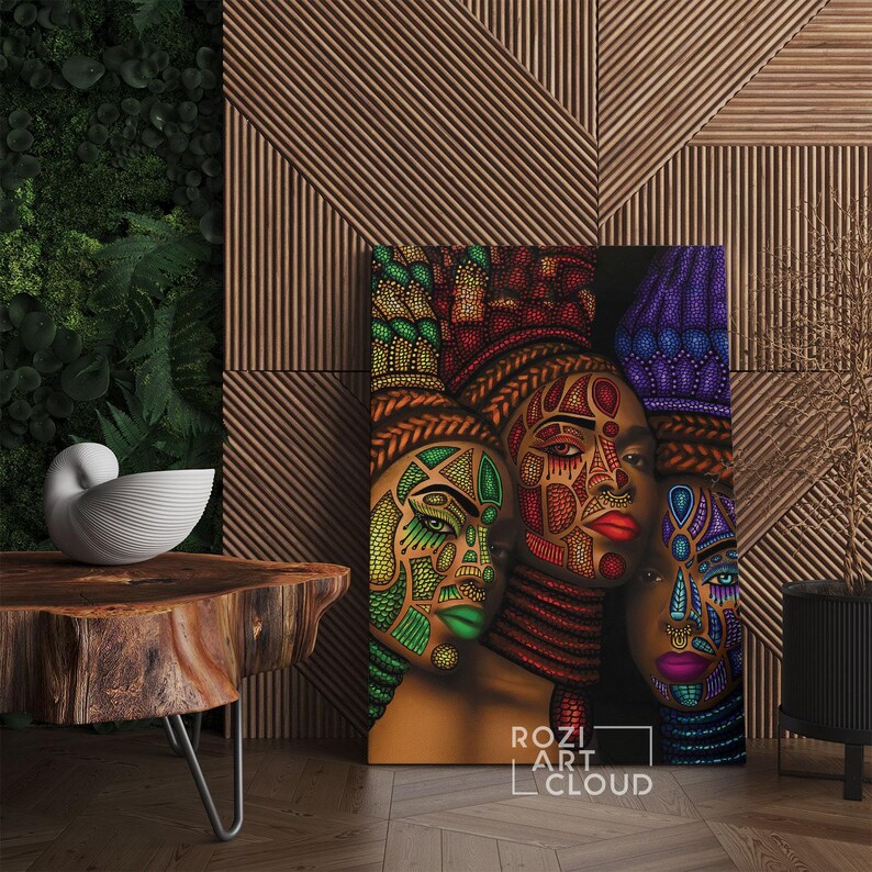 African american wall art decor, black woman portrait canvas print, large framed poster, fashion girl artwork home & office
