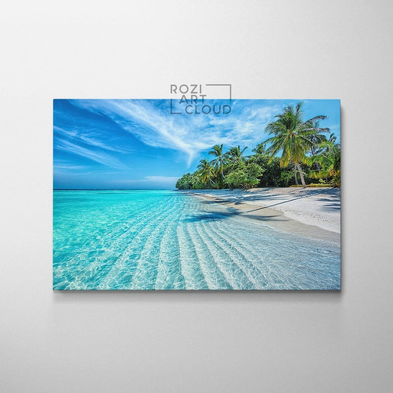 Tropical beach wall art, palm tree art prints, coastal decor, modern art prints, ocean art canvas, friend gifts