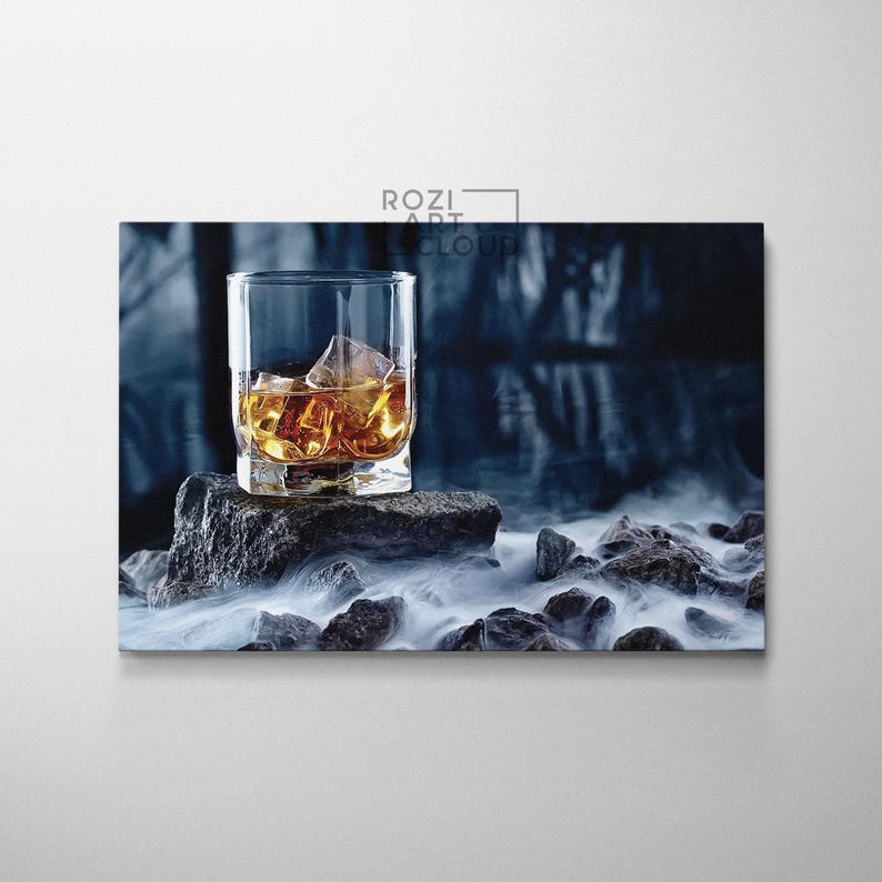 Man cave Whiskey glass wall decor poster prints, artwork for living room, kitchen interior decor, framed canvas prints, modern art