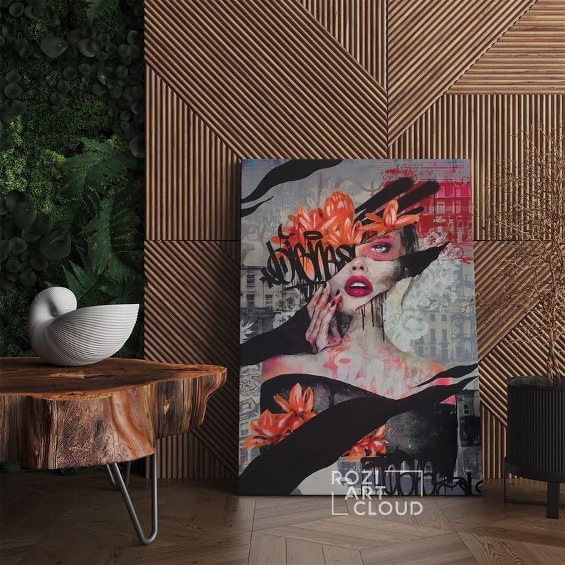 Fashion graffiti wall art, woman portrait prints, female model poster, feminist art decor, gifts for her, bedroom wall hangings