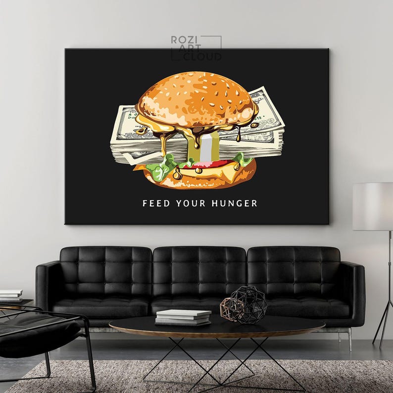 Money wall art, modern wall art for living room, home office wall decoration, illustration art prints, best friend gifts