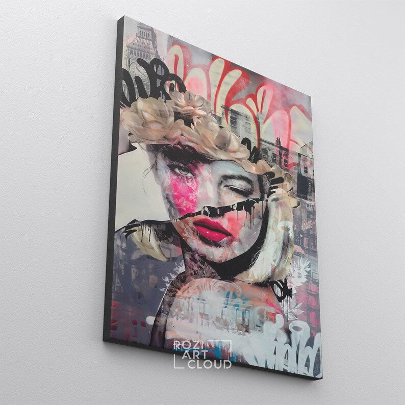 Woman pop art wall art print, mixed media art, feminist art poster, fashion model artwork, unique gifts, mid century modern art