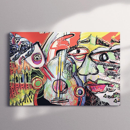 Pablo picasso style abstract wall art print, framed extra large modern contemporary art, mid century wall decor for living room,