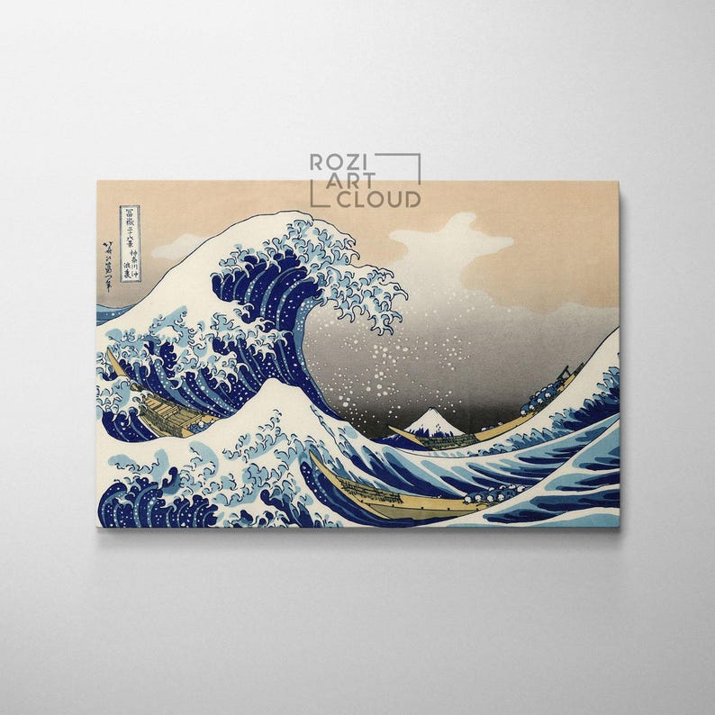 Hokusai art print, waves wall art, japanese canvas art, ocean wall decor, above bed decorations, seascape poster canvas, sunset art print