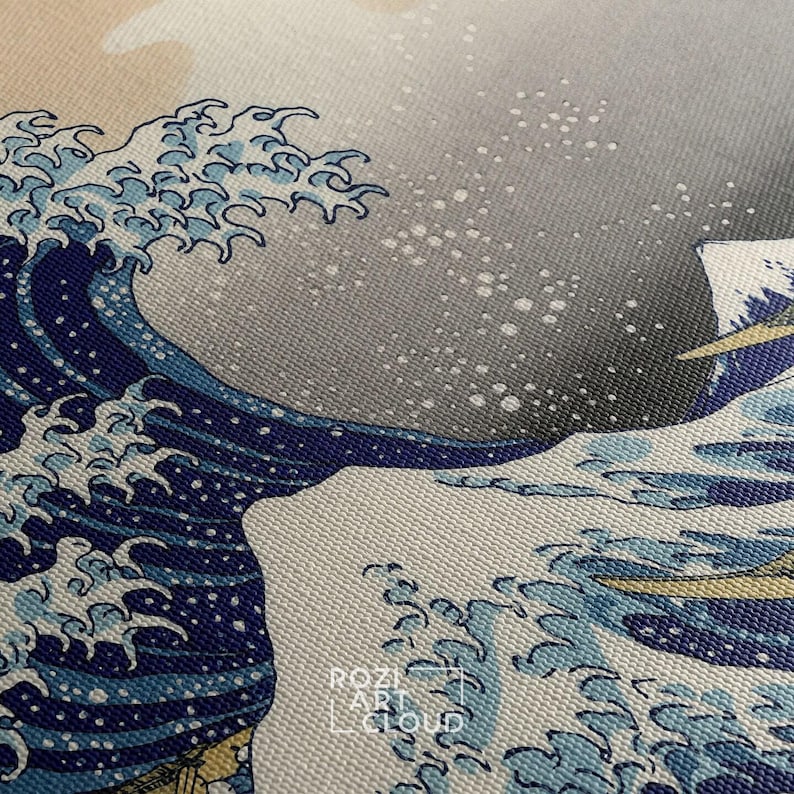 Hokusai art print, waves wall art, japanese canvas art, ocean wall decor, above bed decorations, seascape poster canvas, sunset art print