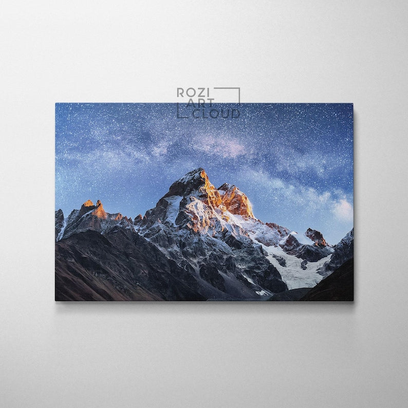 Mountain art print, autumn wall decor, georgia fantastic canvas, stars artwork landscape, modern contemporary living room decor