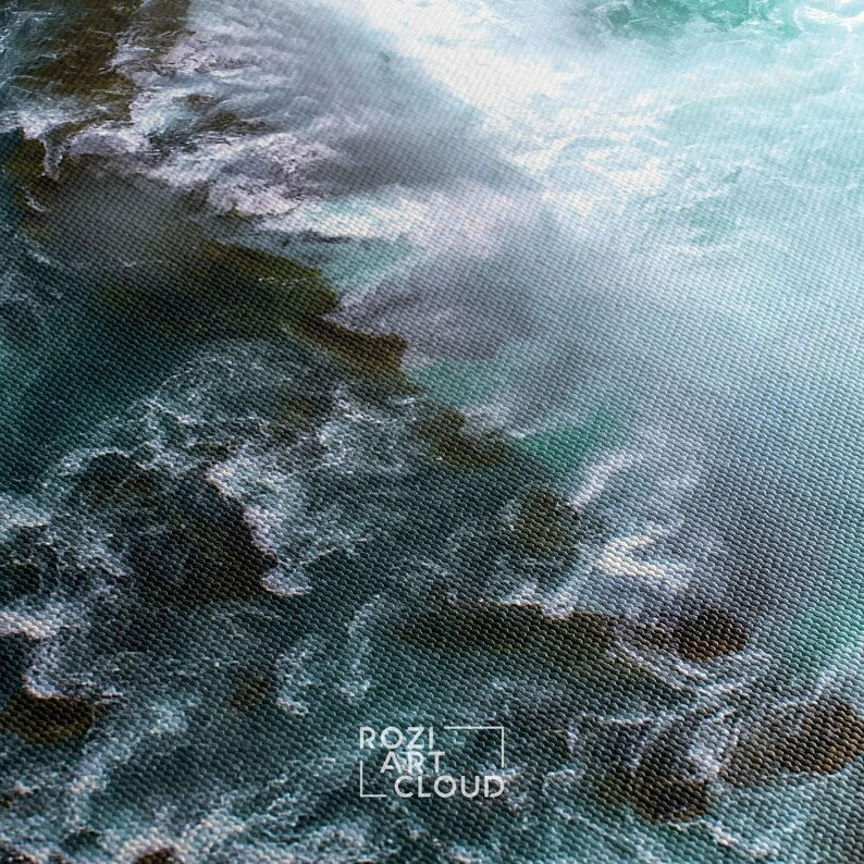 Turquoise ocean wave wall art prints, blue ocean canvas, modern artwork prints, framed extra large wall art for living room