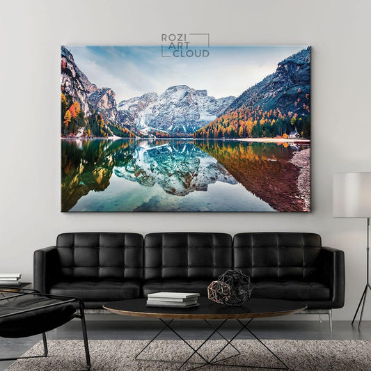 Mountain autumn wall decor, italy nature art prints, lake house decor, bedroom framed art, modern contemporary living room decor