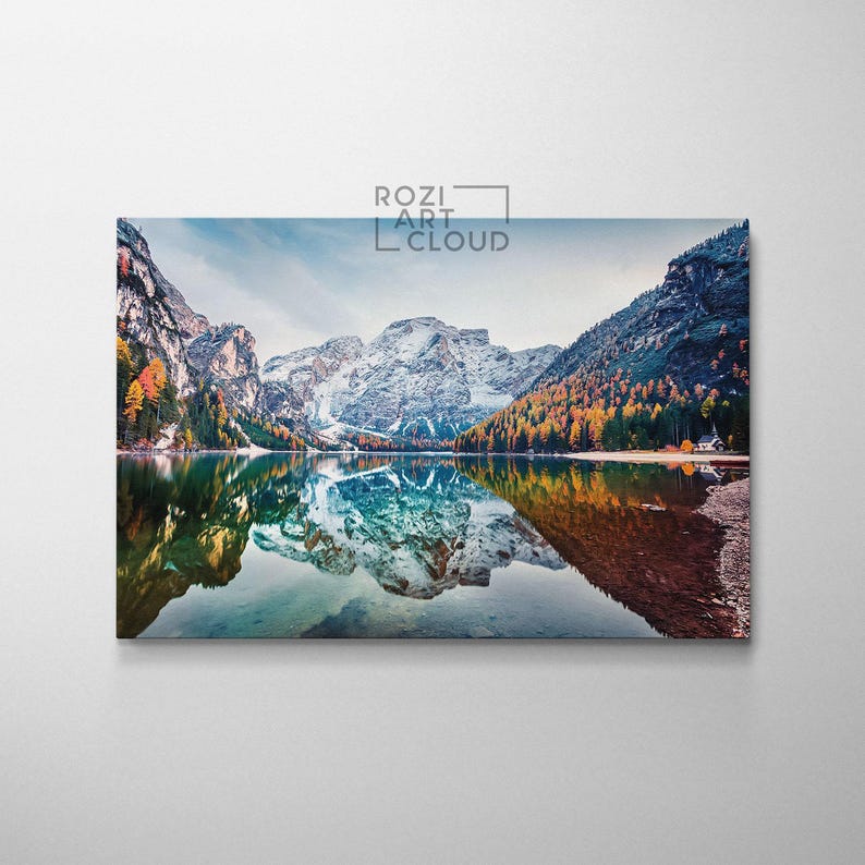Mountain autumn wall decor, italy nature art prints, lake house decor, bedroom framed art, modern contemporary living room decor