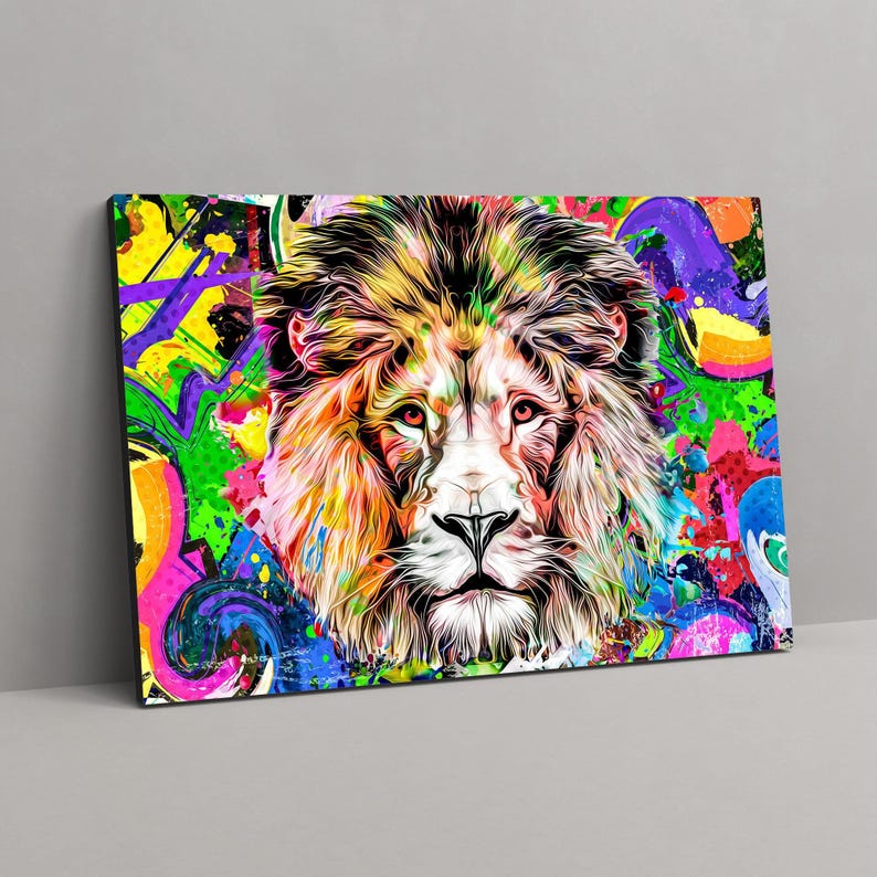 Lion abstract wall art, colorful canvas print, animal art print, large modern art, wall decor living room, best friend gifts