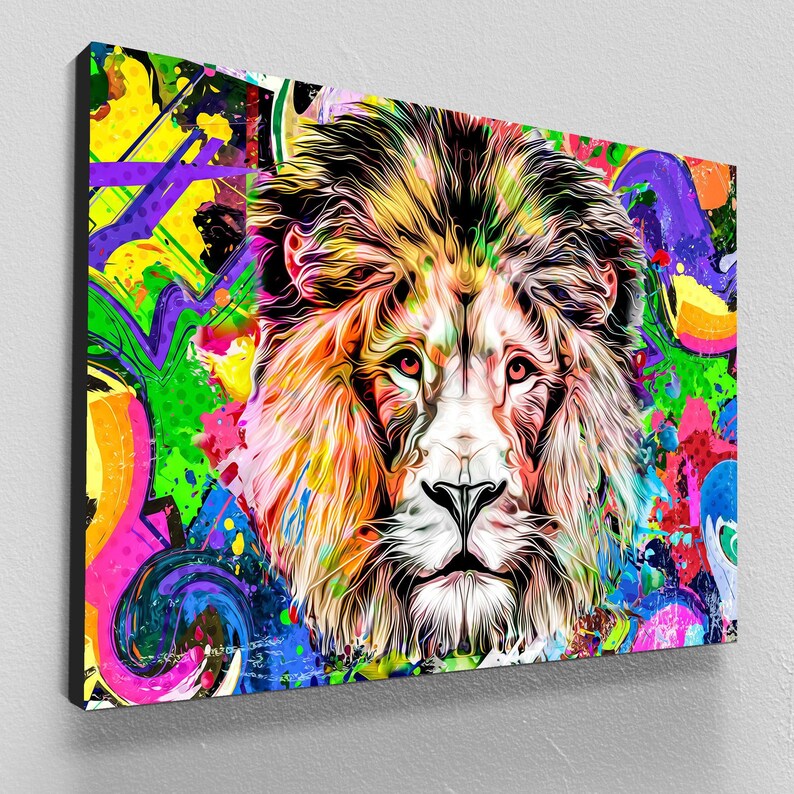 Lion abstract wall art, colorful canvas print, animal art print, large modern art, wall decor living room, best friend gifts