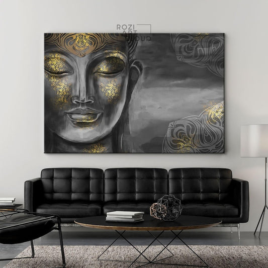 Spiritual buddha statue wall art, zen wall decor, digital art collage, contemporary print, painting on canvas, modern art