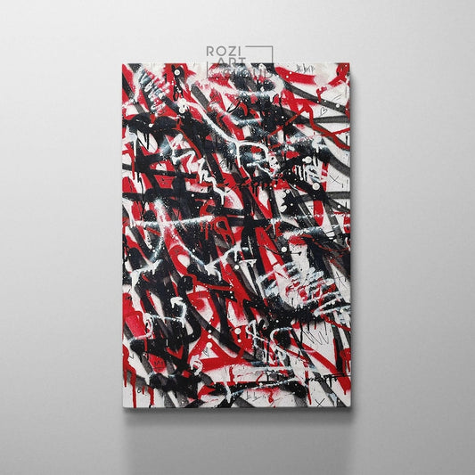 Street art graffiti, abstract art, black white red wall art, artistic gifts, mid century modern posters, contemporary art printables