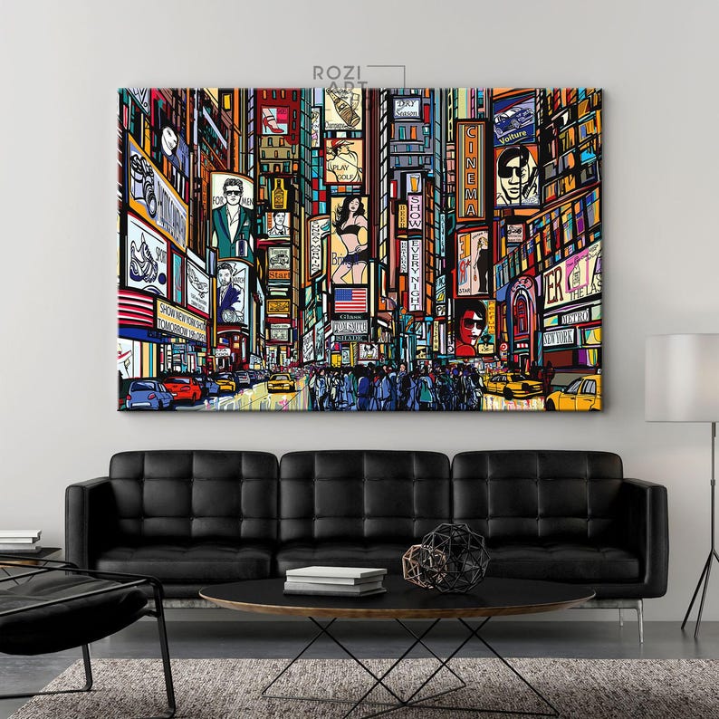 New york city prints for living room, vector illustration decor art, large architecture poster, oversized wall art