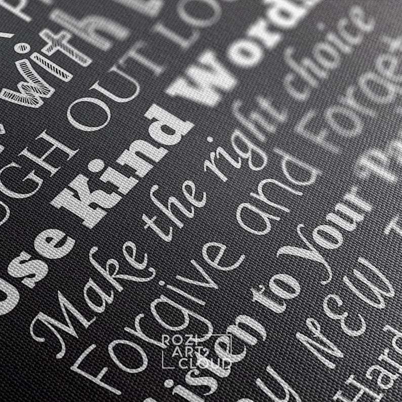 Family rules sign canvas, calligraphy wall decor, black and white art, kitchen interior decor, contemporary art print, home gifts