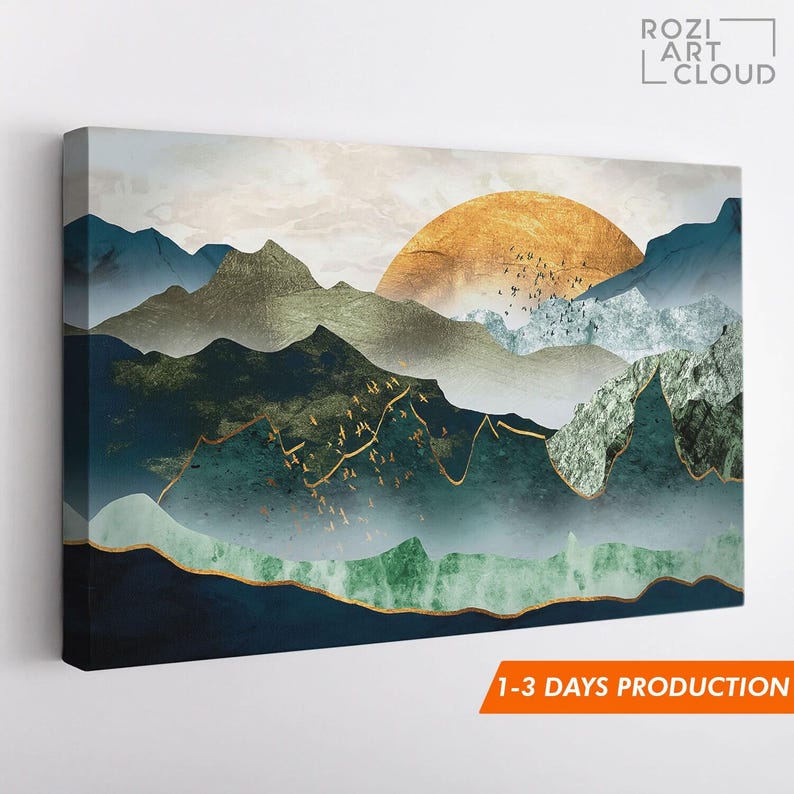 Mountain canvas wall art, sunset curve art prints, contemporary house interior decor, large modern art, best friend gifts