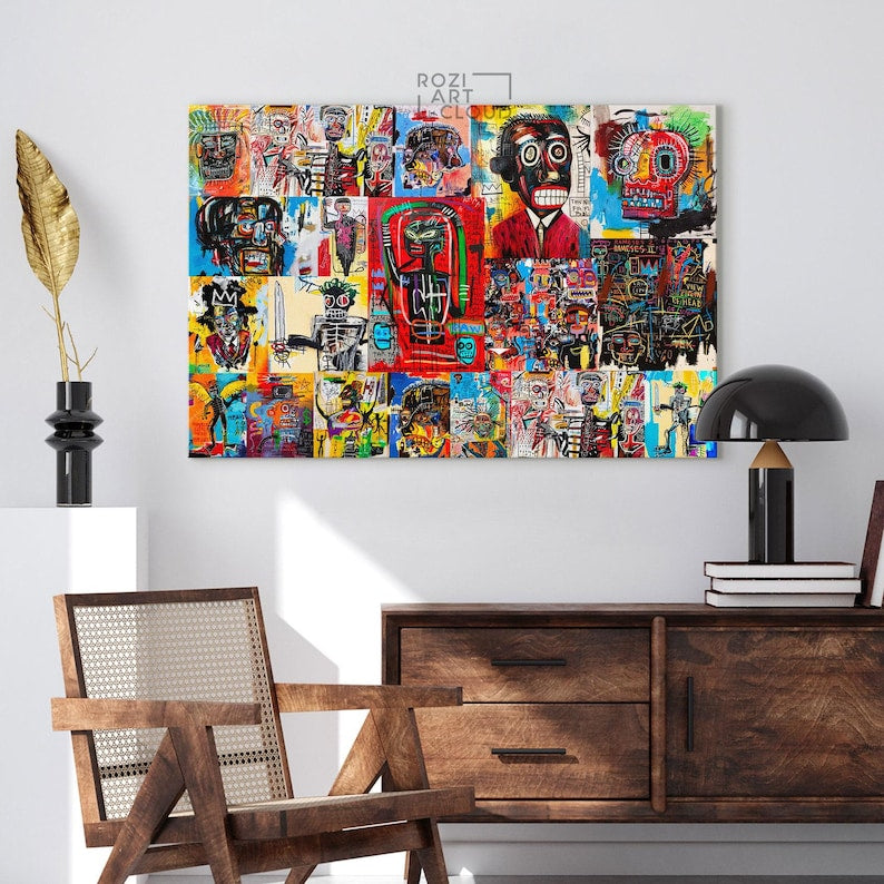Abstract graffiti street art wall art poster print, extra large framed canvas artwork, colorful abstract prints