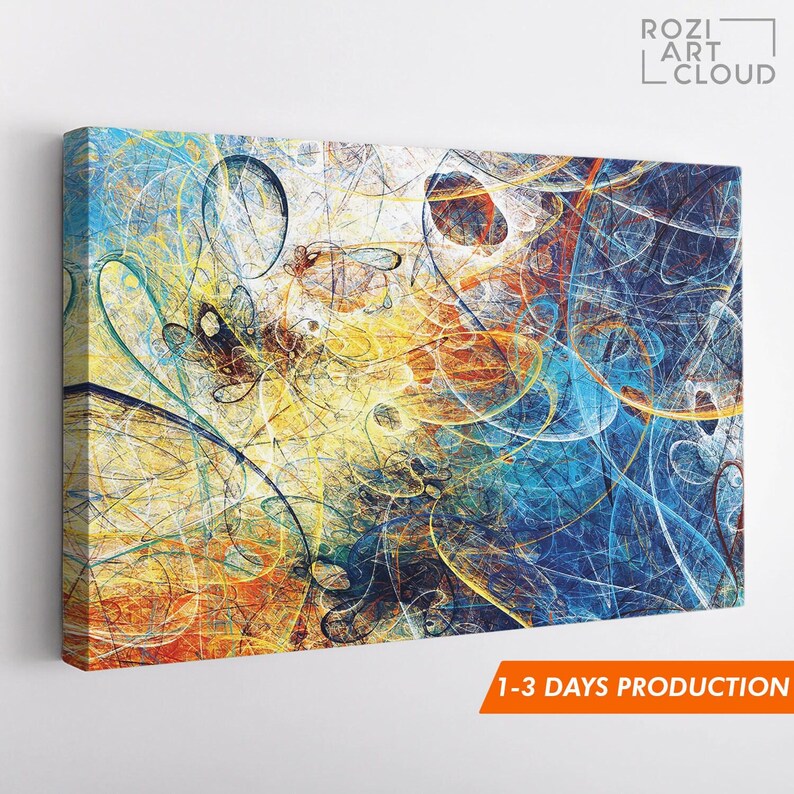 Graphic design wall art, colorful abstract canvas print, futuristic art print, large modern art, wall decor living room