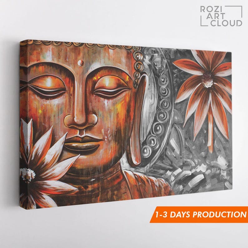 Buddha statue wall art, zen wall decor, spirtual poster, contemporary art prints, modern wall art decor, painting on canvas