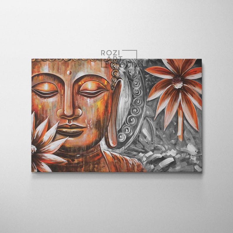 Buddha statue wall art, zen wall decor, spirtual poster, contemporary art prints, modern wall art decor, painting on canvas
