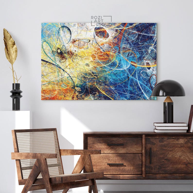 Graphic design wall art, colorful abstract canvas print, futuristic art print, large modern art, wall decor living room