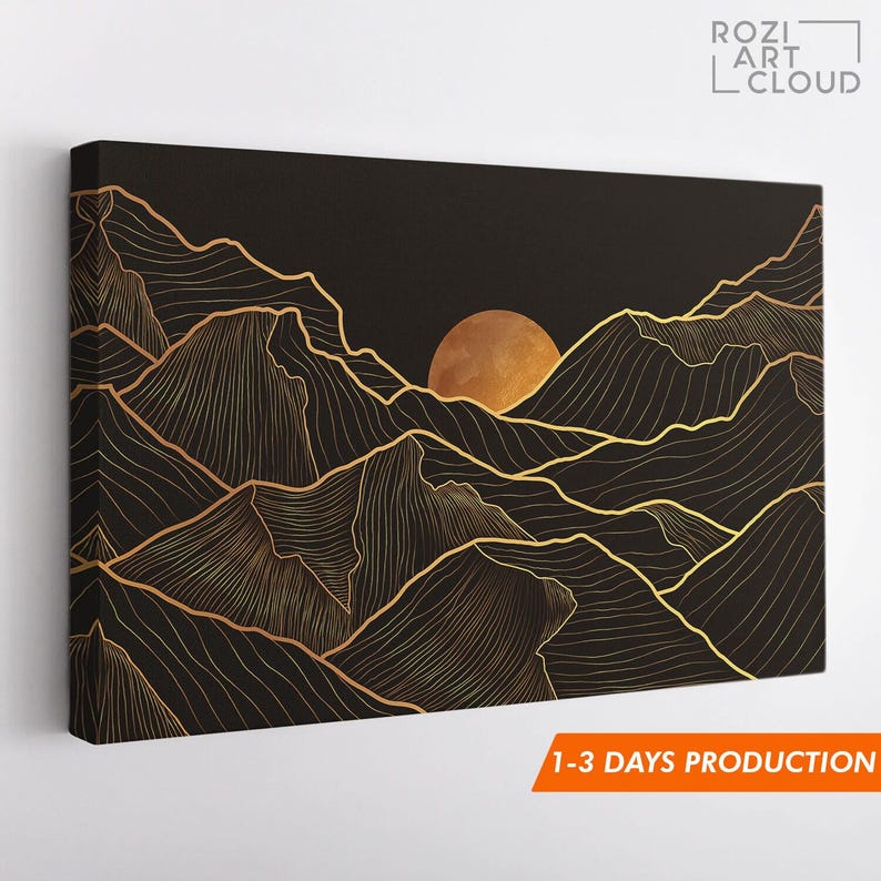 Mountain canvas wall art, sunset curve art prints, large modern art, contemporary house interior decor, best friend gifts