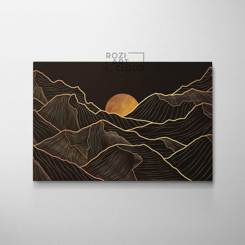 Mountain canvas wall art, sunset curve art prints, large modern art, contemporary house interior decor, best friend gifts
