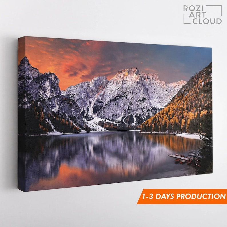 Mountain canvas wall art, sunset curve art prints, lake house decor, modern contemporary living room decor, bedroom framed art