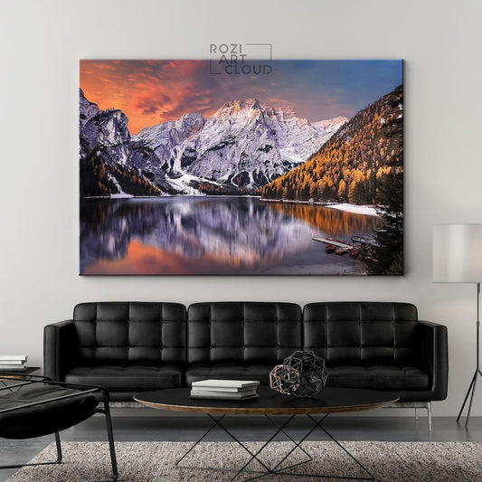 Mountain canvas wall art, sunset curve art prints, lake house decor, modern contemporary living room decor, bedroom framed art