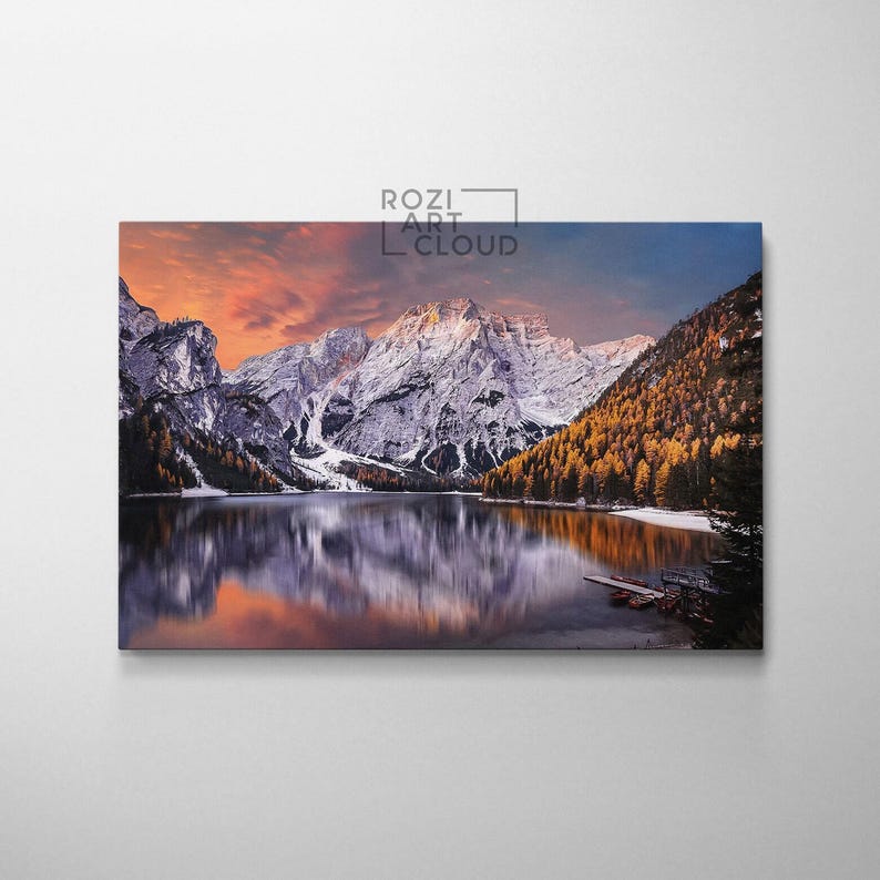 Mountain canvas wall art, sunset curve art prints, lake house decor, modern contemporary living room decor, bedroom framed art