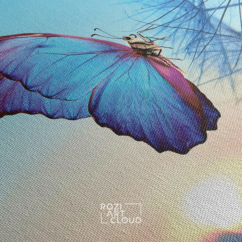 Butterfly wall art, sunset canvas print, nature poster decor, insect decor printable