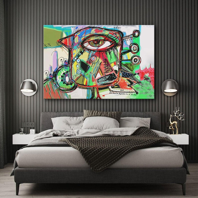 Pablo picasso print wall art framed poster, graffiti art prints, colorful abstract canvas prints, large modern art, wall decor living room