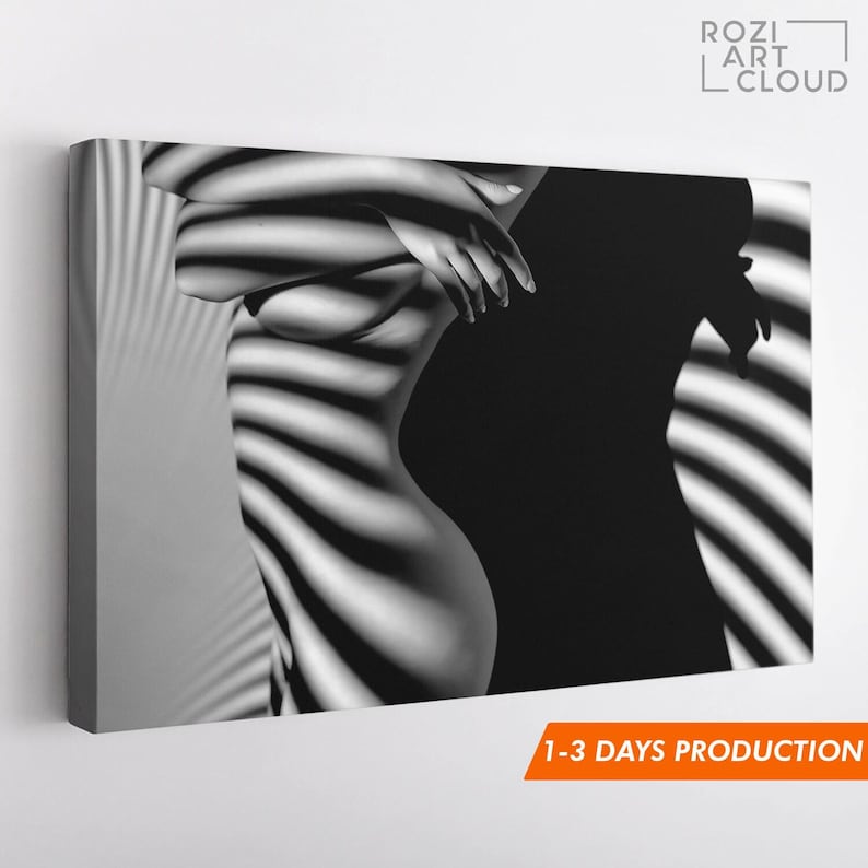Nude woman poster print, erotic wall art, black and white wall decor, sexy canvas art, modern contemporary art prints