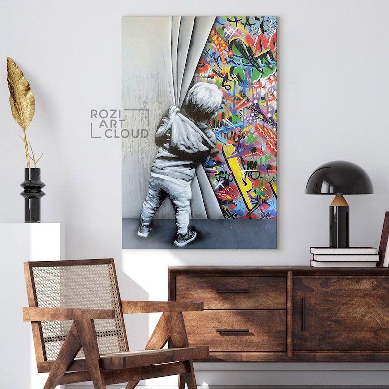 Banksy wall art print, graffiti canvas art, pop art decor, street art prints, home decor modern art, best friend gift