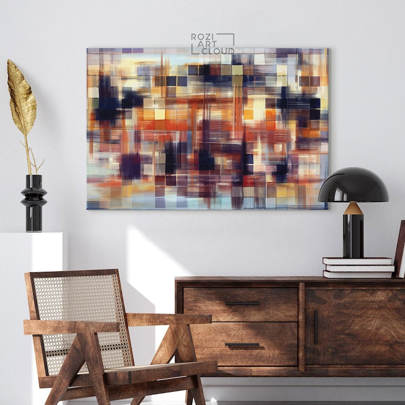 Abstract canvas wall art, mosaic art prints, colorful canvas prints, best friend gifts, large modern art, wall decor living room