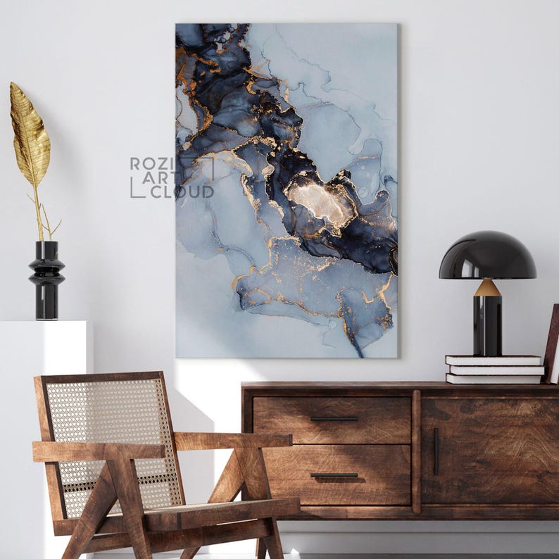 Abstract canvas wall art, luxury bedroom interior decor, modern wall art for living room, best friend gifts, marble art prints