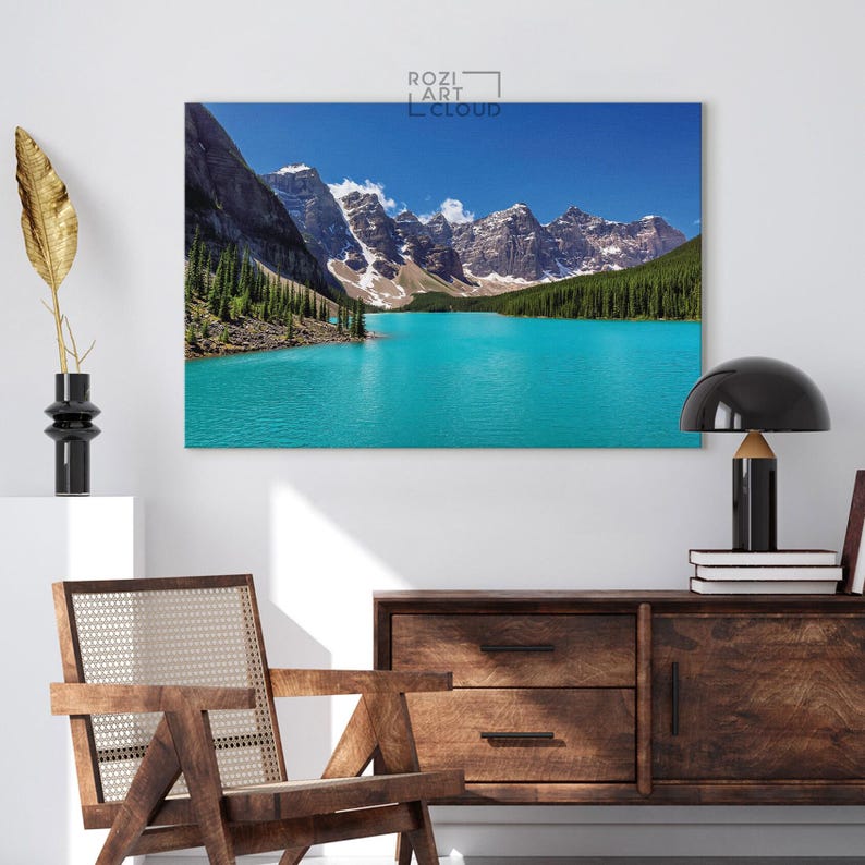 Banff national park poster prints, turquoise lake canvas, mountain wall art, canada nature art prints, modern living room decor