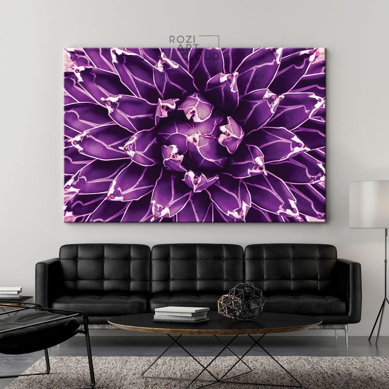Agave cactus print decor, purple wall art, abstract canvas art, large modern art, contemporary art prints, best friend gifts