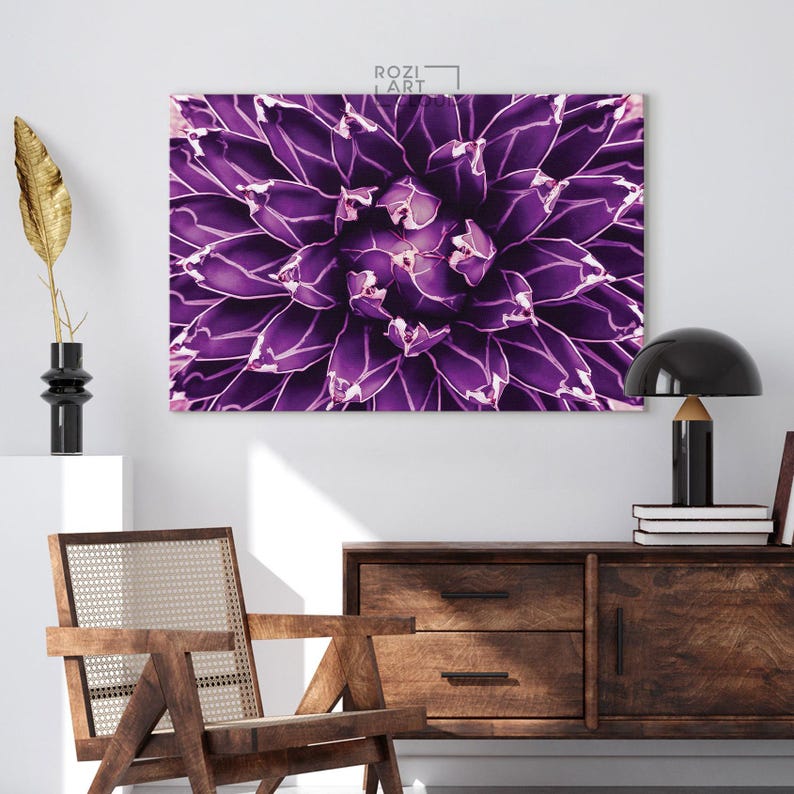 Agave cactus print decor, purple wall art, abstract canvas art, large modern art, contemporary art prints, best friend gifts