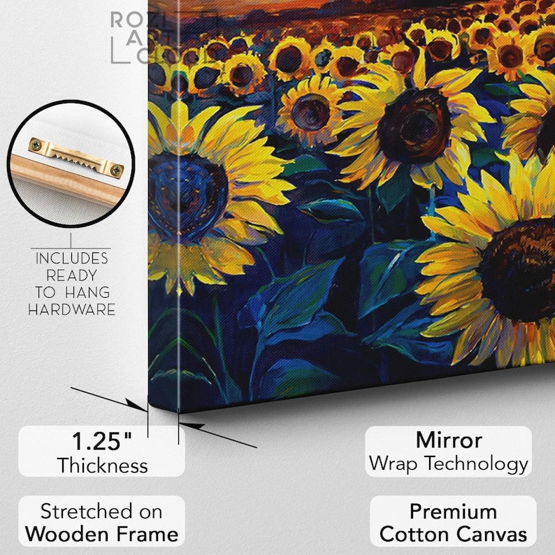 Sunflower decor wall art, sunset art poster, landscape artwork, nature lover gift, large canvas wall art