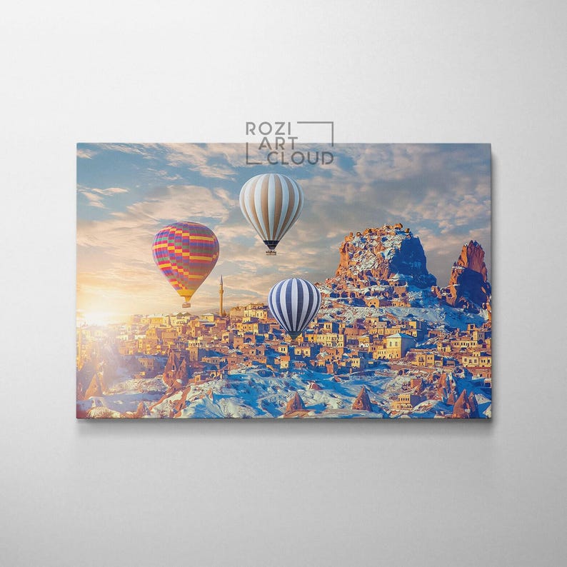 Hot air balloon wall art, sunset art print, large architecture canvas, turkey art prints, bedroom framed art