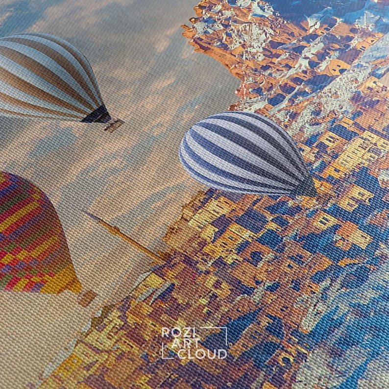 Hot air balloon wall art, sunset art print, large architecture canvas, turkey art prints, bedroom framed art