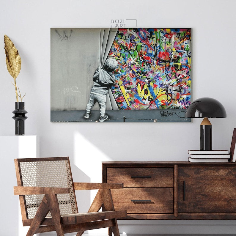 Banksy wall art print, graffiti canvas art, home decor modern art, high quality artwork, street art prints, best friend gift