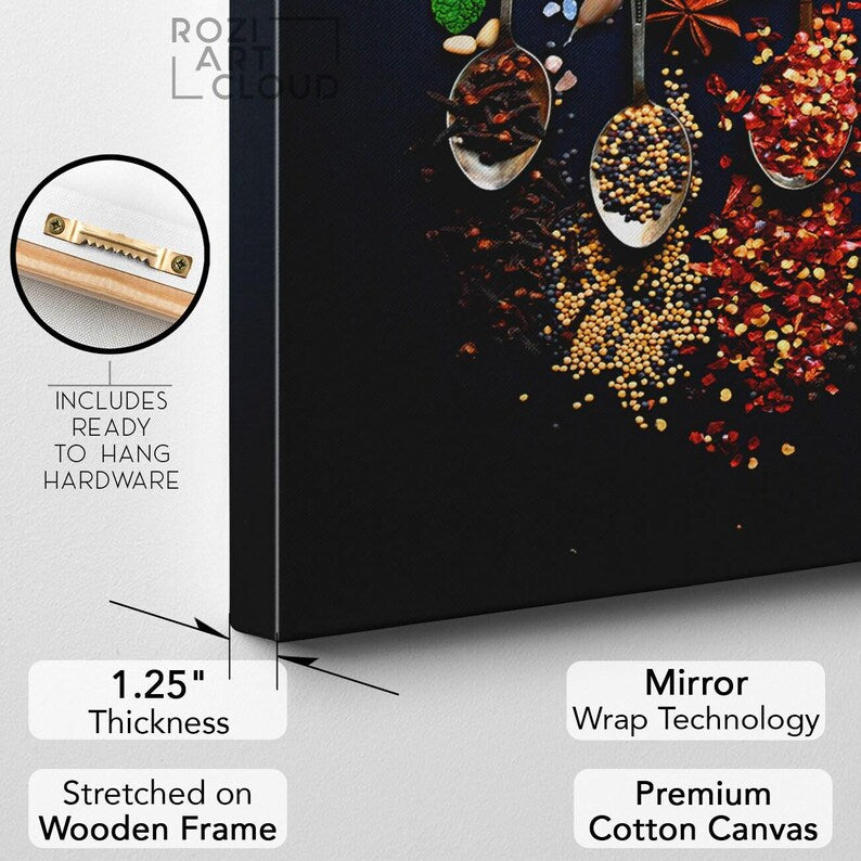 Coloful kitchen spice wall art, food art print, herbs poster canvas, cooking art printables