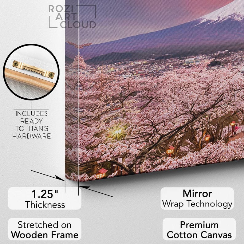 Fuji mountain wall art, japan art prints, cherry blossom canvas, contemporary house interior decor, large modern art, spring decor
