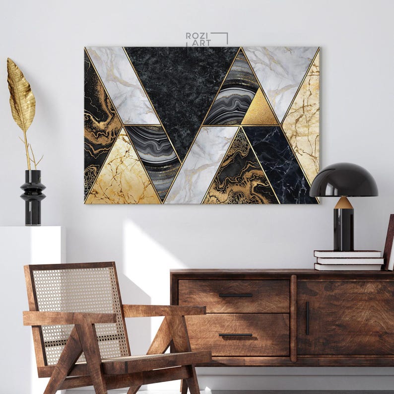 Black and gold wall art, abstract marble canvas art, artwork for living room, contemporary art prints, large modern art, home gift