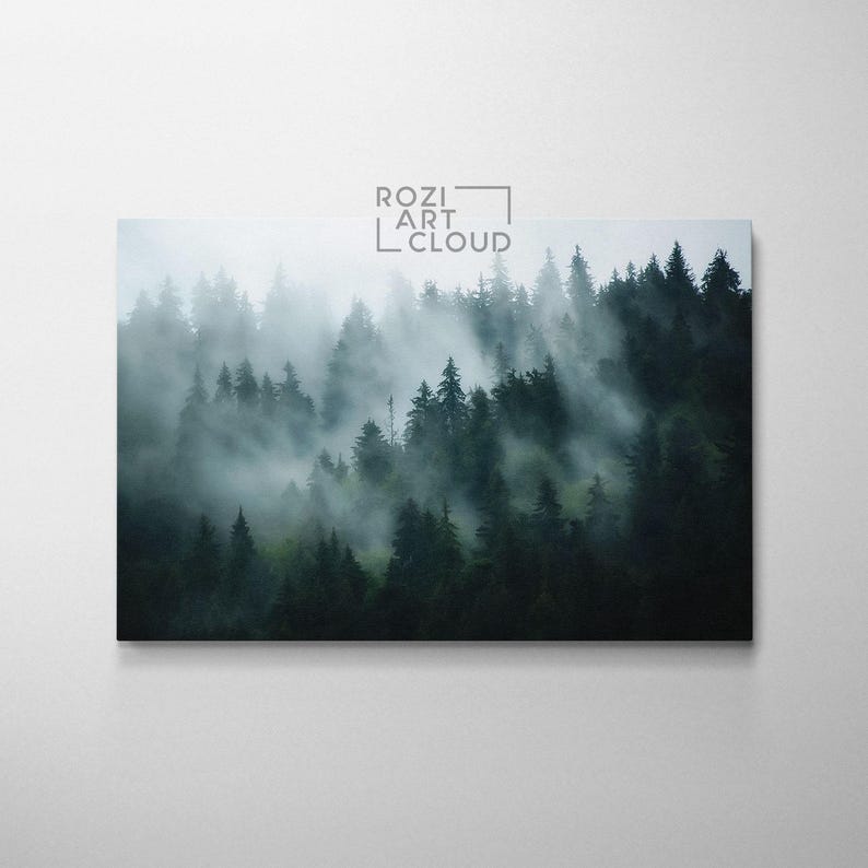 Misty forest wall art decor nature print landscape canvas art