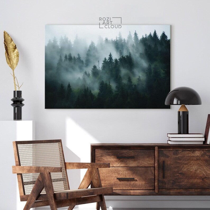 Misty forest wall art decor nature print landscape canvas art