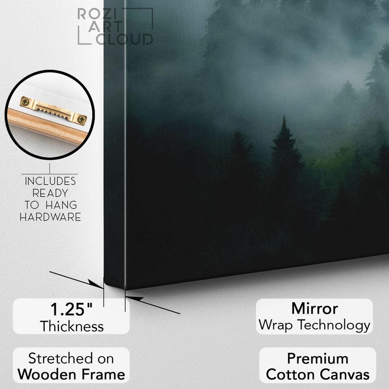 Misty forest wall art decor nature print landscape canvas art
