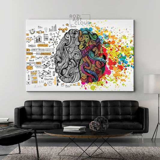 Human brain wall art, colorful canvas print, futuristic art print, large modern art, illustration poster prints, living room decor